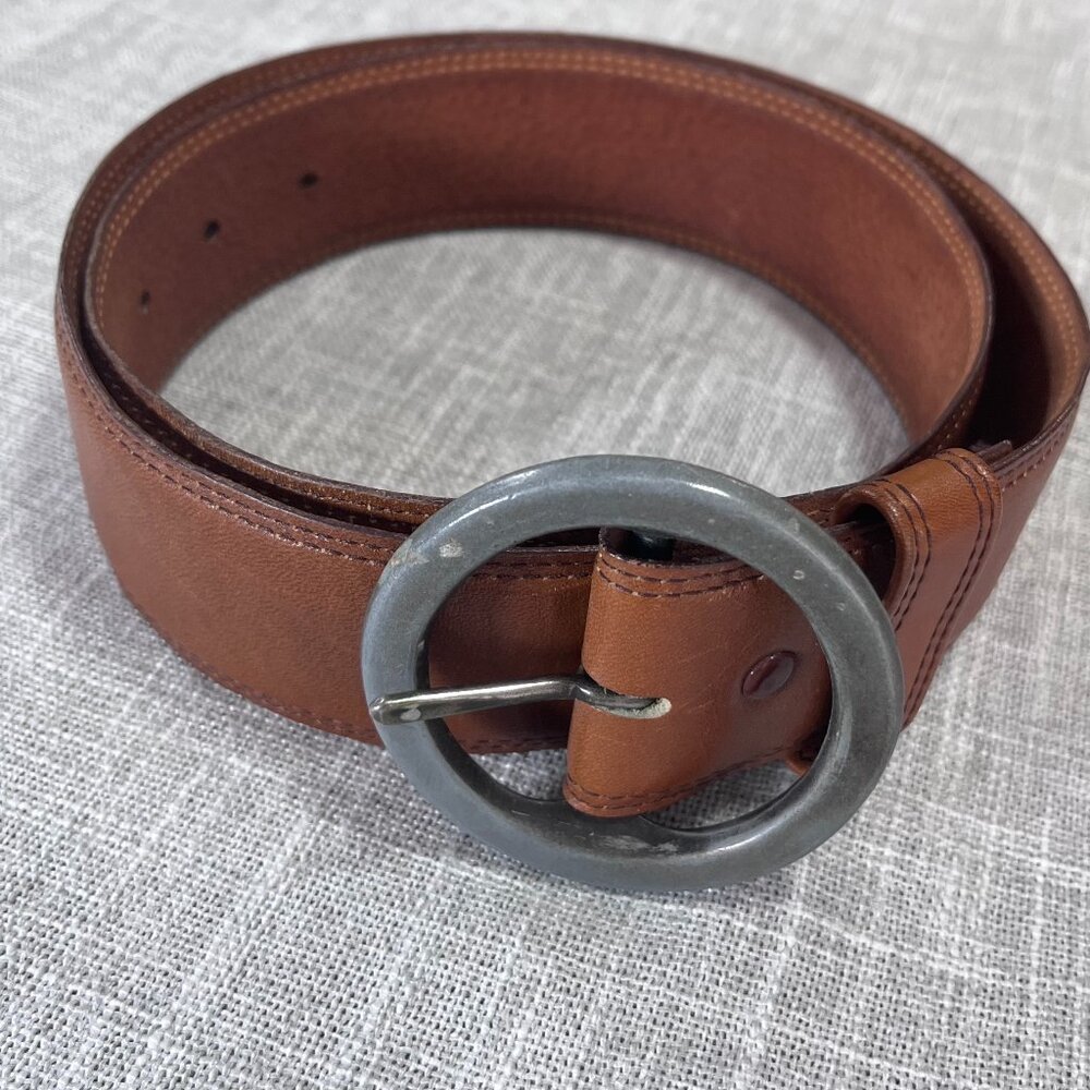 Steerhide Leather Belt with Round Metal Buckle Size 34 Coastal Cowgirl